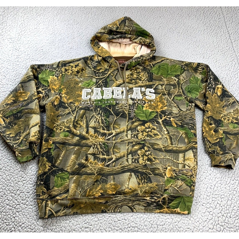 Cabela's Hoodie Women Large Camo Seclusion 3D Embroidered Logo Fleece Pullover